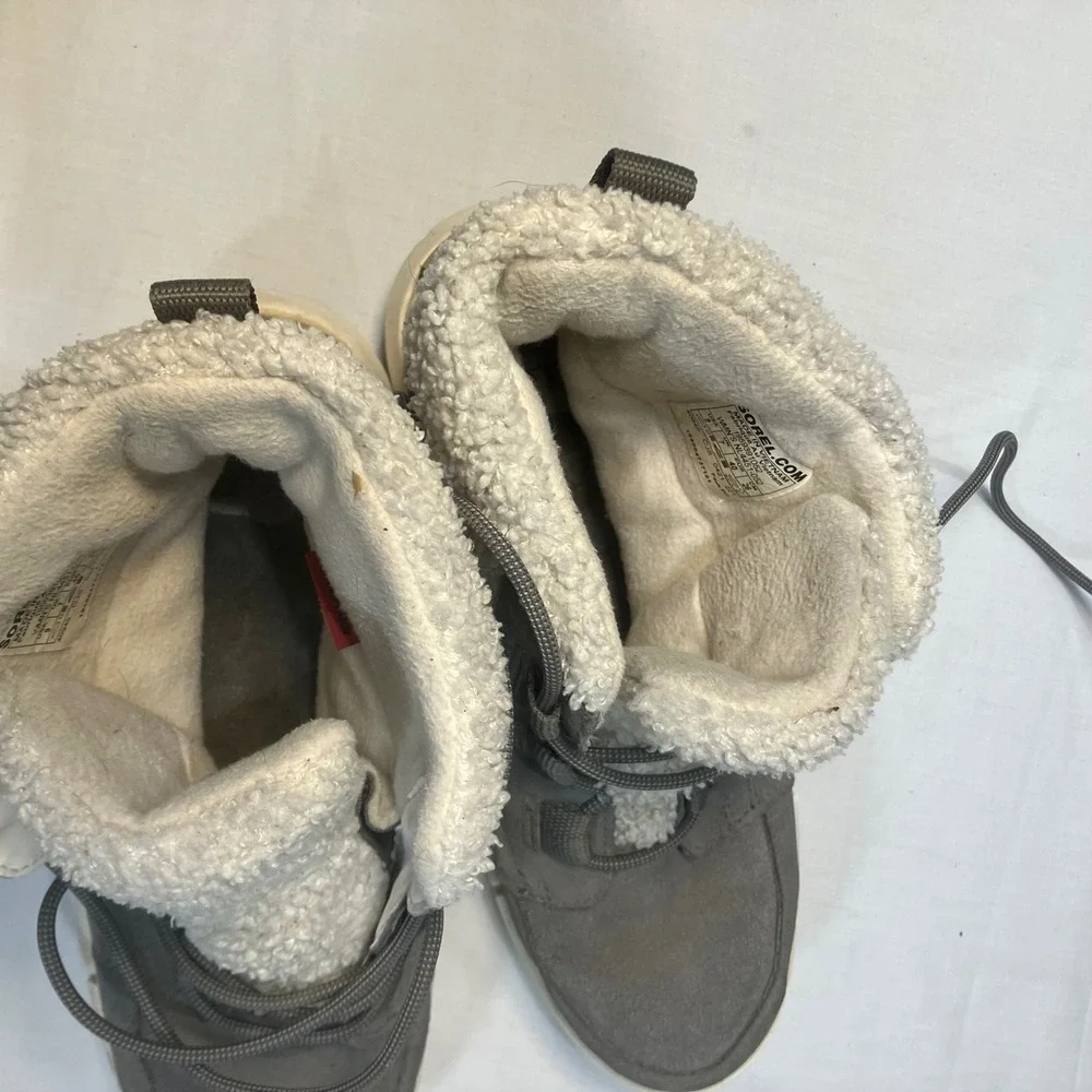 Sorel Explorer Carnival Waterproof Suede Boots‎ Quarry Grey Faux Fur Womens 9